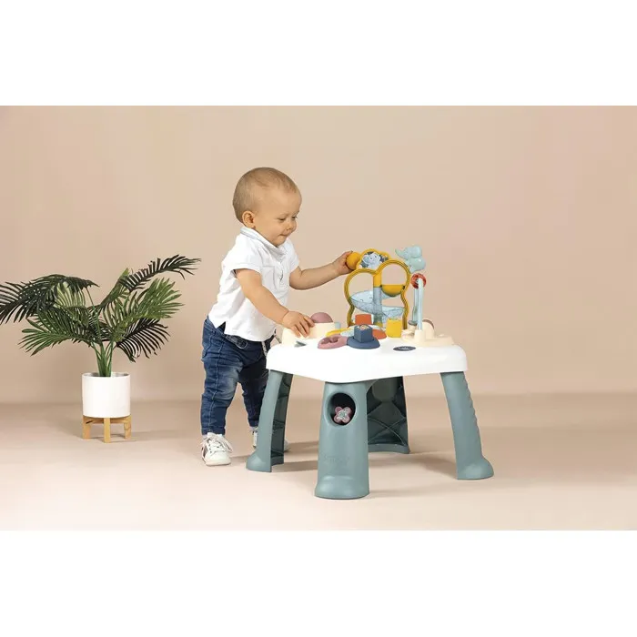 Smoby Little Smoby Table d'Activités pour Enfant à partir de 12 Mois, Tri de Formes, Boulier, Boutons Sonores, Catapulte, Miroir - Jouet Éducatif et Ludique Fabriqué en France