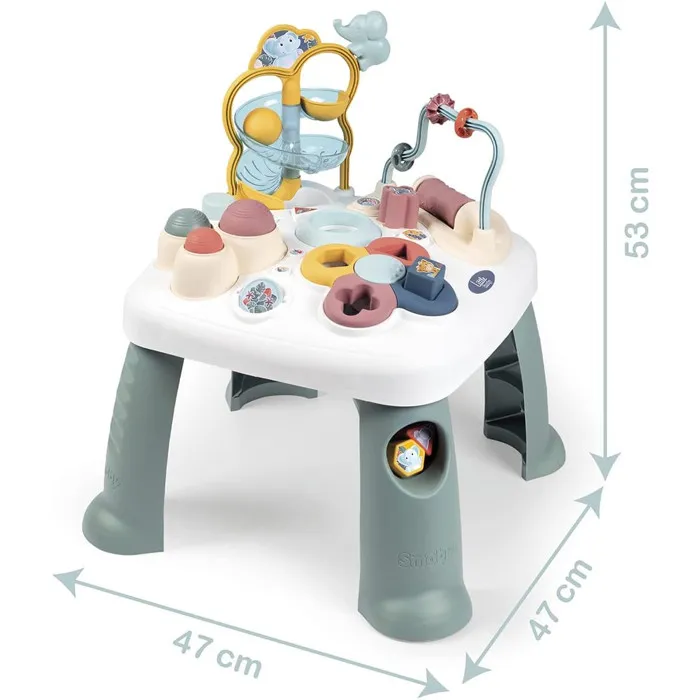Smoby Little Smoby Table d'Activités pour Enfant à partir de 12 Mois, Tri de Formes, Boulier, Boutons Sonores, Catapulte, Miroir - Jouet Éducatif et Ludique Fabriqué en France