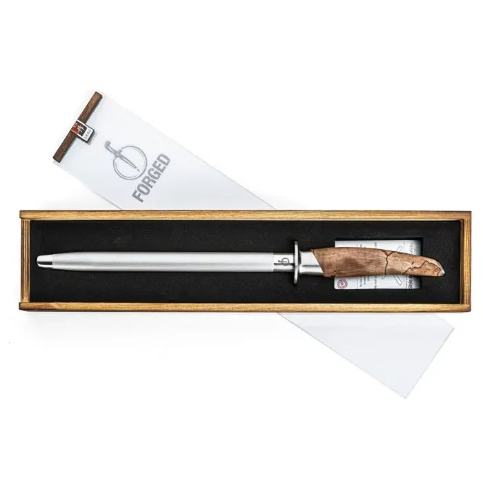 Forged - KATAI - Acier à aiguiser Diamant - Manche bois de racine - Acier VG10 - L 43.5 cm - Pour couteaux