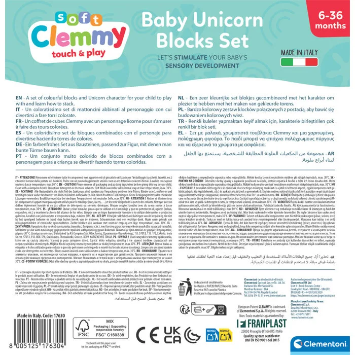 Clementoni Boîte Arc-en-ciel 10 cubes Clemmy et Licorne