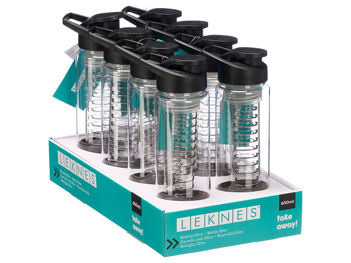 Leknes Bouteille Filtre 650 ml 9x24x7 cm Blanc et Gris Plastique (Set de 24)