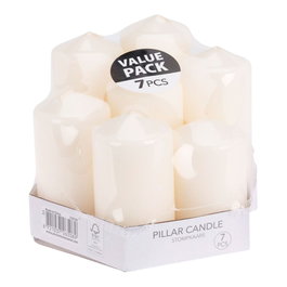Basics Lot de 7 bougies en cire blanches de Ø55 mm, différentes hauteurs de 90 à 148 mm