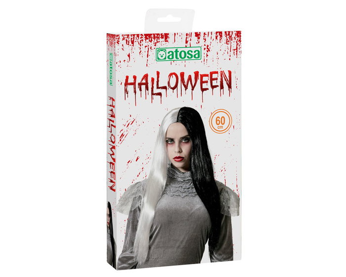 Peluca Larga Vampiresa en Noir et Blanc - 60 cm - Perruque Gothique Lisa pour Déguisement Adulte Halloween Peluca Larga Vampiresa en Noir et Blanc - 60 cm - Perruque Gothique Lisa pour Déguisement Adulte Halloween