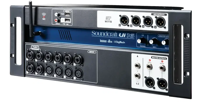 SOUNDCRAFT Ui16 Table de mixage numérique avec contrôle à distance, Wi-Fi intégré, traitement HARMAN et 16 canaux SOUNDCRAFT Ui16 Table de mixage numérique avec contrôle à distance, Wi-Fi intégré, traitement HARMAN et 16 canaux