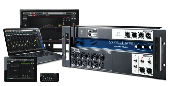 SOUNDCRAFT Ui16 Table de mixage numérique avec contrôle à distance, Wi-Fi intégré, traitement HARMAN et 16 canaux SOUNDCRAFT Ui16 Table de mixage numérique avec contrôle à distance, Wi-Fi intégré, traitement HARMAN et 16 canaux
