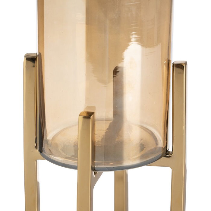 BigBuy Home Bougeoir Doré Verre Acier 12 x 12 x 23 cm BigBuy Home Bougeoir Doré Verre Acier 12 x 12 x 23 cm