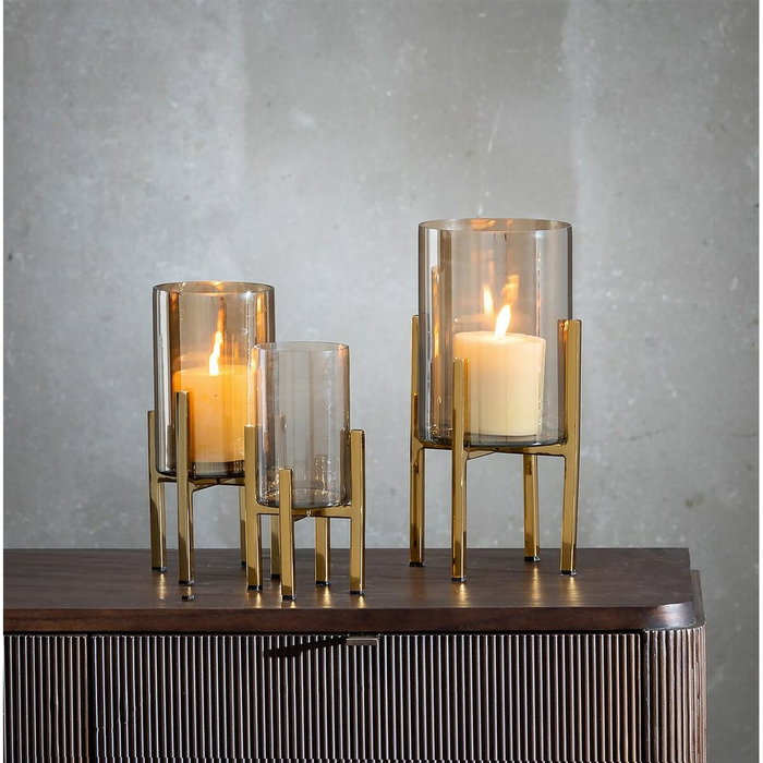 BigBuy Home Bougeoir Doré Verre Acier 12 x 12 x 23 cm BigBuy Home Bougeoir Doré Verre Acier 12 x 12 x 23 cm