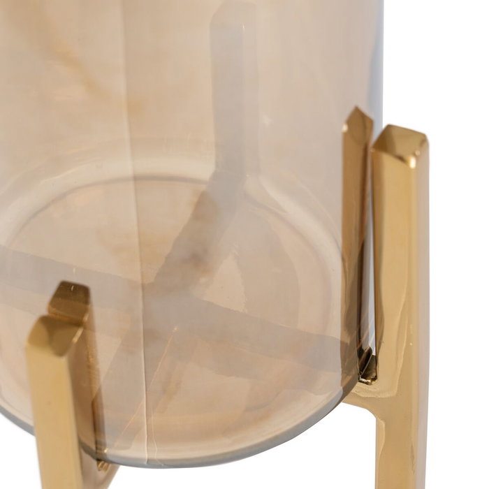 BigBuy Home Bougeoir Doré Verre Acier 12 x 12 x 23 cm BigBuy Home Bougeoir Doré Verre Acier 12 x 12 x 23 cm