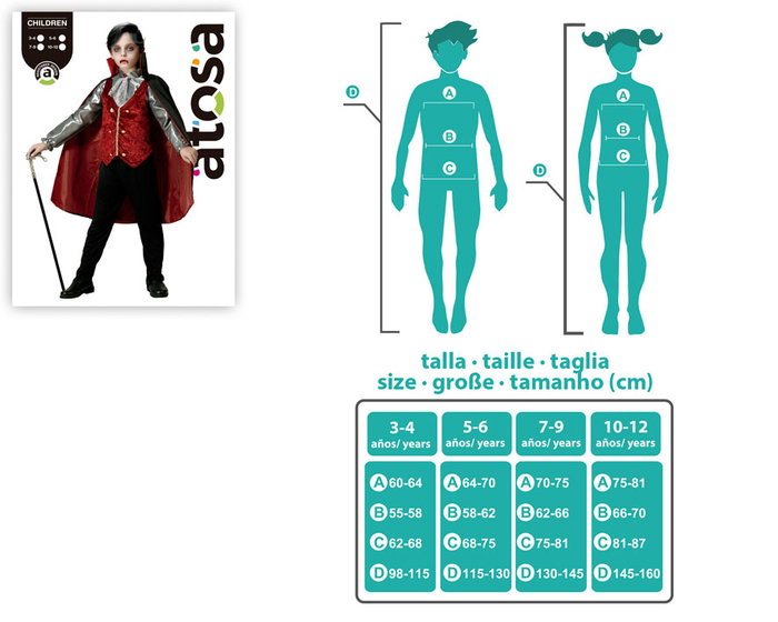atosa Déguisement Vampire Rouge avec Cape pour Enfant atosa Déguisement Vampire Rouge avec Cape pour Enfant