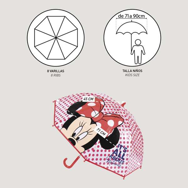 Cerdá Parapluie manuel à bulles Minnie pour enfants, âge recommandé 2 à 8 ans, matériau POE, couleur rouge