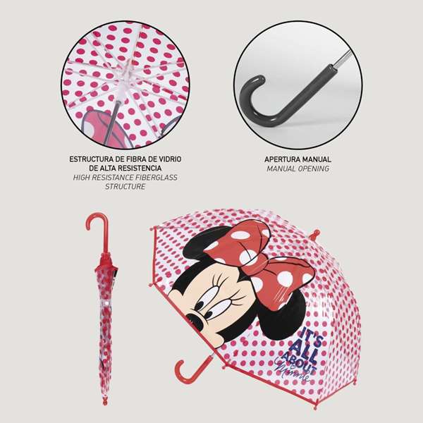 Cerdá Parapluie manuel à bulles Minnie pour enfants, âge recommandé 2 à 8 ans, matériau POE, couleur rouge
