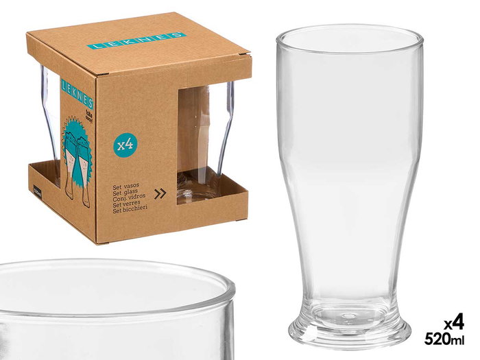 Leknes Lot de 4 verres à bière en acrylique transparent 520 ml 17 x 18 x 17 cm (Set de 12) Leknes Lot de 4 verres à bière en acrylique transparent 520 ml 17 x 18 x 17 cm (Set de 12)