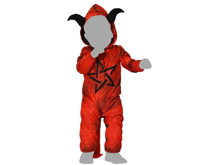 Déguisement Demonio Rojo pour Bébé 12-24 Mois - Ensemble Diablotin Rouge avec Capuche, Queue et Cornes Noires - Polyester pour Halloween et Fêtes