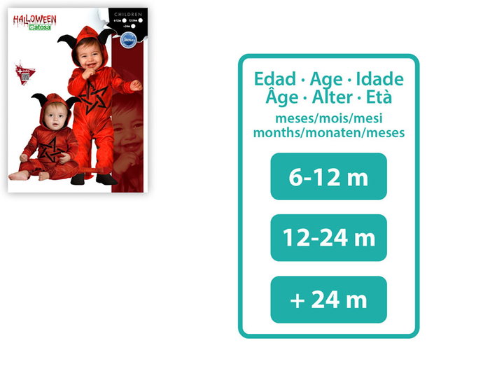 Déguisement Demonio Rojo pour Bébé 12-24 Mois - Ensemble Diablotin Rouge avec Capuche, Queue et Cornes Noires - Polyester pour Halloween et Fêtes