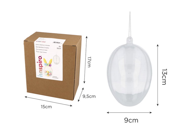 Innspiro Pack de 6 œufs en plastique transparent de 13 cm pour décoration