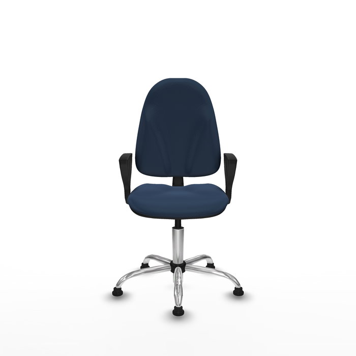 Chaise Algarra Contact permament de base Cuir écologique Bleu foncé Structure chromée Accoudoirs fixes Sans appui-tête Patins de chaises