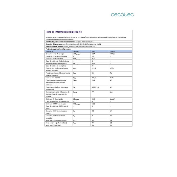 Hotte Conventionnelle Cecotec 60 cm Bolero Flux TT 605500 Verre noire A++ cristal Hotte Conventionnelle Cecotec 60 cm Bolero Flux TT 605500 Verre noire A++ cristal