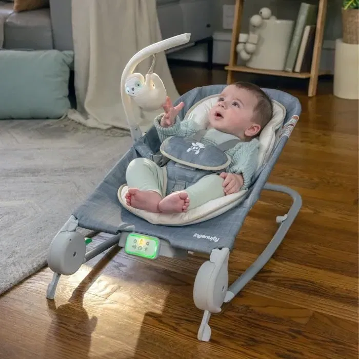 Ingenuity - Transat bébé pliable Parker avec massage du ventre, vibrations, position fixe ou à bascule - Cadeau bébé