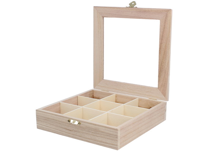 Innspiro Boîte vitrine expositor en bois de balsa, 9 compartiments, 17,5x17,5x4,5cm