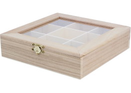 Innspiro Boîte vitrine expositor en bois de balsa, 9 compartiments, 17,5x17,5x4,5cm