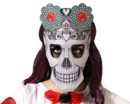 Atosa Masque en feutre Catrina mexicaine avec crâne et fleurs bicolores