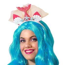 Diadème de sirène à queue rose avec coquillages et étoiles de mer pailletées - Accessoire de déguisement féerique pour carnaval ou spectacle