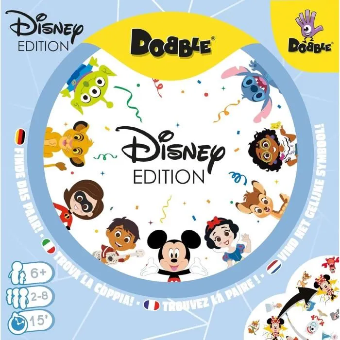 Asmodee DOBBLE Disney - Jeu de cartes rapide avec héros Disney, 5 mini jeux, 2 à 8 joueurs, dès 6 ans, version française Asmodee DOBBLE Disney - Jeu de cartes rapide avec héros Disney, 5 mini jeux, 2 à 8 joueurs, dès 6 ans, version française