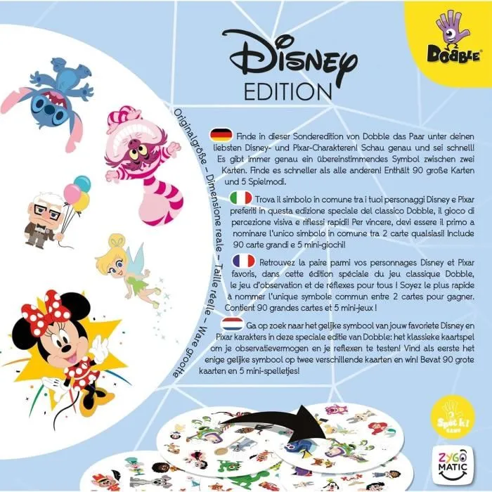 Asmodee DOBBLE Disney - Jeu de cartes rapide avec héros Disney, 5 mini jeux, 2 à 8 joueurs, dès 6 ans, version française Asmodee DOBBLE Disney - Jeu de cartes rapide avec héros Disney, 5 mini jeux, 2 à 8 joueurs, dès 6 ans, version française
