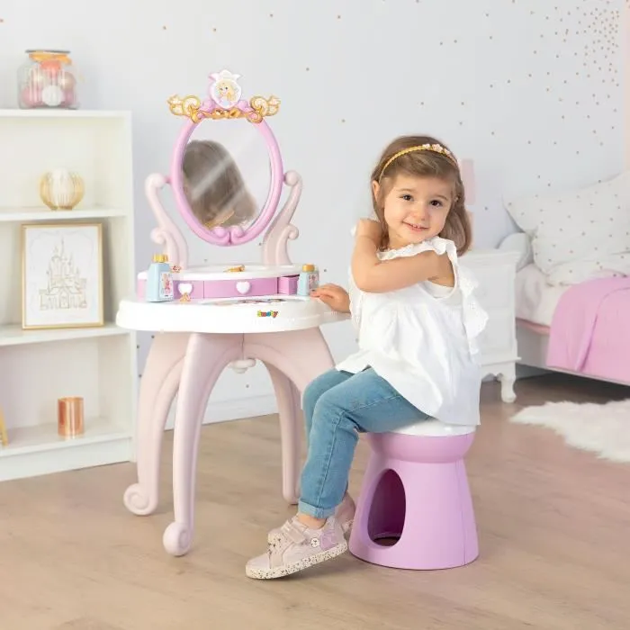 Smoby Coiffeuse Disney Princess 2-en-1 avec tabouret, miroir orientable et 3 tiroirs de rangement Smoby Coiffeuse Disney Princess 2-en-1 avec tabouret, miroir orientable et 3 tiroirs de rangement
