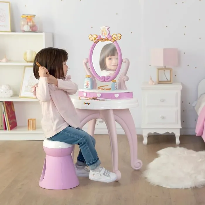 Smoby Coiffeuse Disney Princess 2-en-1 avec tabouret, miroir orientable et 3 tiroirs de rangement Smoby Coiffeuse Disney Princess 2-en-1 avec tabouret, miroir orientable et 3 tiroirs de rangement
