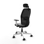 Chaise Alfera Synchrone/Traslack Maille/tissu Gris clair Maille Noir Structure polyamide blanc Accoudoirs noirs et blancs Appui-tête 2D Roulettes 65mm nylon