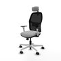 Chaise Alfera Synchrone/Traslack Maille/tissu Gris clair Maille Noir Structure polyamide blanc Accoudoirs noirs et blancs Appui-tête 2D Roulettes 65mm nylon