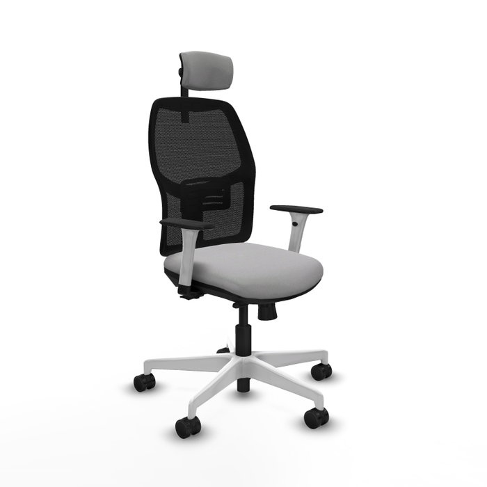 Chaise Alfera Synchrone/Traslack Maille/tissu Gris clair Maille Noir Structure polyamide blanc Accoudoirs noirs et blancs Appui-tête 2D Roulettes 65mm nylon Chaise Alfera Synchrone/Traslack Maille/tissu Gris clair Maille Noir Structure polyamide blanc Accoudoirs noirs et blancs Appui-tête 2D Roulettes 65mm nylon