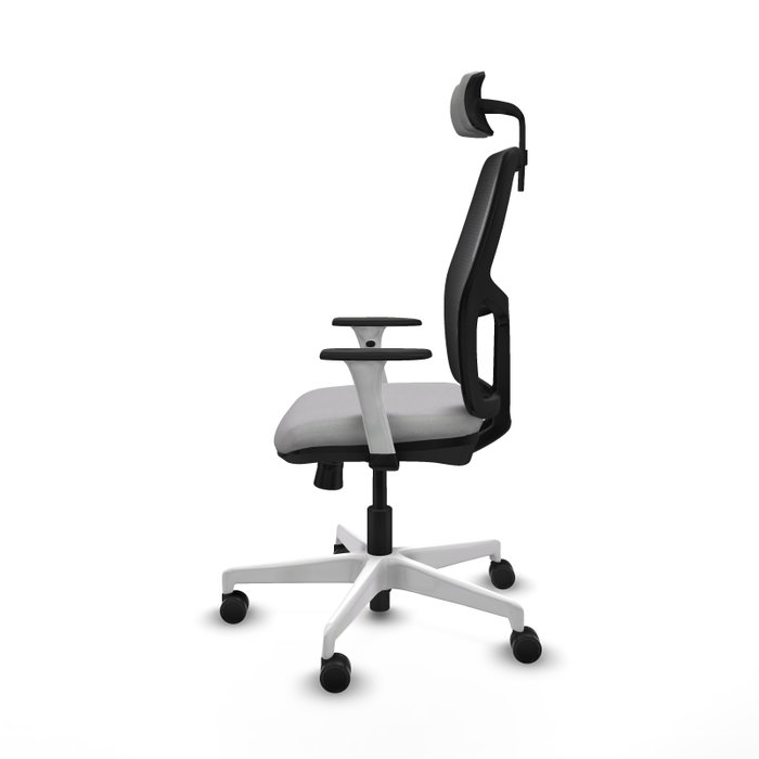 Chaise Alfera Synchrone/Traslack Maille/tissu Gris clair Maille Noir Structure polyamide blanc Accoudoirs noirs et blancs Appui-tête 2D Roulettes 65mm nylon Chaise Alfera Synchrone/Traslack Maille/tissu Gris clair Maille Noir Structure polyamide blanc Accoudoirs noirs et blancs Appui-tête 2D Roulettes 65mm nylon
