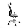 Chaise Alfera Synchrone/Traslack Maille/tissu Gris clair Maille Noir Structure polyamide blanc Accoudoirs noirs et blancs Appui-tête 2D Roulettes 65mm nylon
