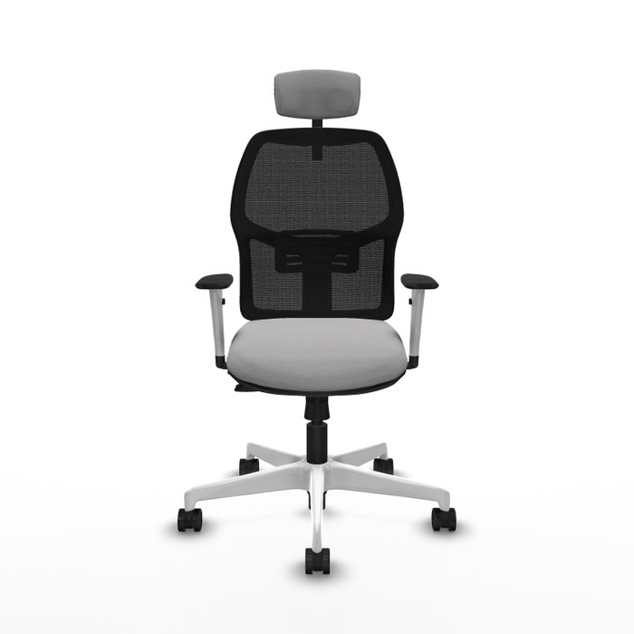 Chaise Alfera Synchrone/Traslack Maille/tissu Gris clair Maille Noir Structure polyamide blanc Accoudoirs noirs et blancs Appui-tête 2D Roulettes 65mm nylon Chaise Alfera Synchrone/Traslack Maille/tissu Gris clair Maille Noir Structure polyamide blanc Accoudoirs noirs et blancs Appui-tête 2D Roulettes 65mm nylon