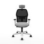 Chaise Alfera Synchrone/Traslack Maille/tissu Gris clair Maille Noir Structure polyamide blanc Accoudoirs noirs et blancs Appui-tête 2D Roulettes 65mm nylon