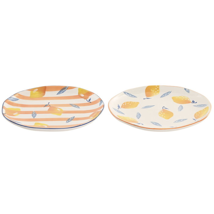 Home ESPRIT Assiette plate Citron méditerranéen Grès (Lot de 2)