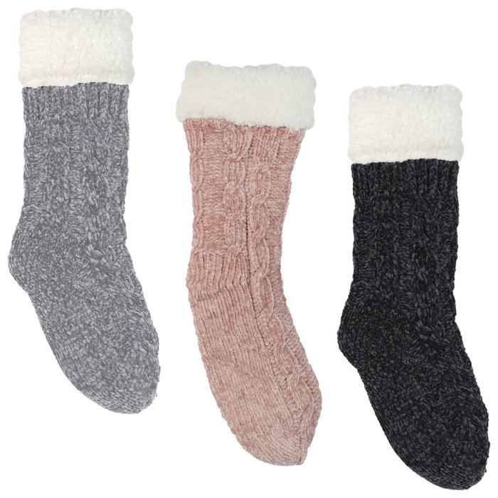 Sensly Chaussettes en Chenille et Sherpa avec Semelle Antidérapante