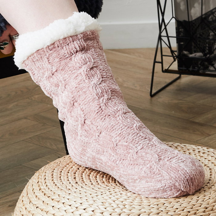 Sensly Chaussettes en Chenille et Sherpa avec Semelle Antidérapante