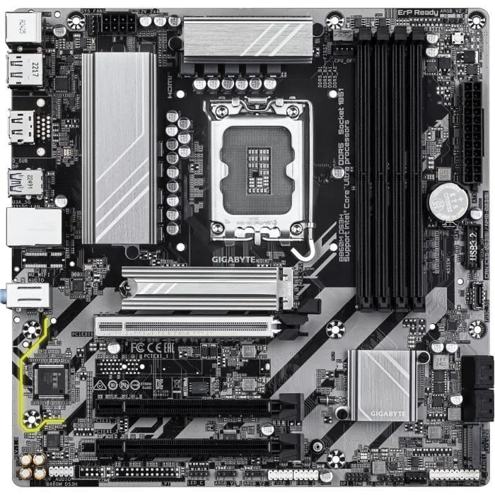 Gigabyte Carte mère B860M DS3H Micro-ATX - Socket LGA 1851 pour Intel Core Ultra, DDR5 jusqu'à 9066 MHz, PCIe 5.0 M.2, LAN 2.5 GbE, USB 3.2 Gen 2
