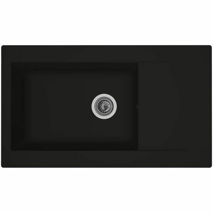 Stradour Einna Evier de cuisine à encastrer 1 grand bac + 1 égouttoir - Résine - Noir - 86 x 50 cm