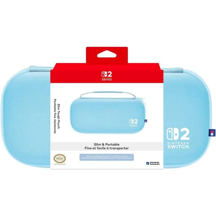 Hori Pochette de Transport Rigide Officielle pour Nintendo Switch 2, Protection Résistante avec Compartiment pour 10 Cartes, Intérieur Doux et Poignée - Bleu Clair