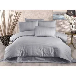 Parure de lit housse de couette 220 x 240 cm + 2 taies d'oreiller 60 x 60 cm, 80% coton 20% polyester, gris, 229 fils