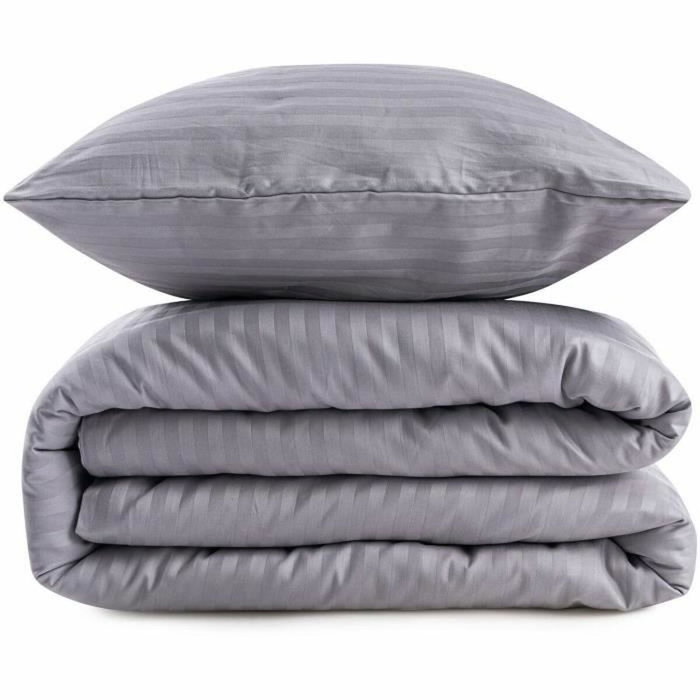 BigBuy Home Parure de couette Gris King Size 3 Pièces