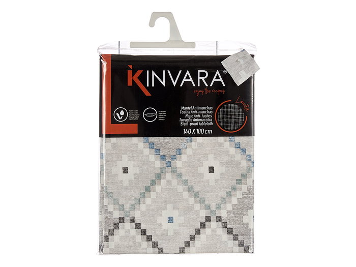Kinvara Nappe en Lonette Anti-taches 140x180 cm Motif Losanges Bleu (Set de 6)