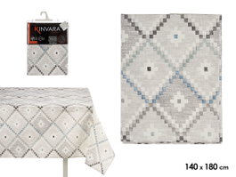 Kinvara Nappe en Lonette Anti-taches 140x180 cm Motif Losanges Bleu (Set de 6)