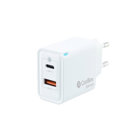 Coolbox Chargeur Mural USB 30W GaN avec USB-C et USB-A, Charge Rapide pour Smartphones et Tablettes