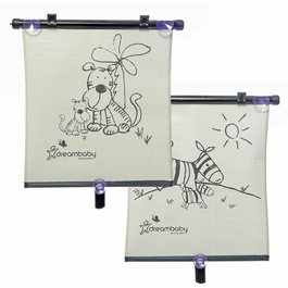 Dreambaby - Store enrouleur de fenêtre de voiture Double face - Imprimé Zèbre et Tigre - Protection UV - Réglable - Lot de 2 pièces