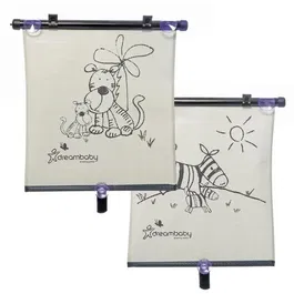 Dreambaby - Store enrouleur de fenêtre de voiture Double face - Imprimé Zèbre et Tigre - Protection UV - Réglable - Lot de 2 pièces